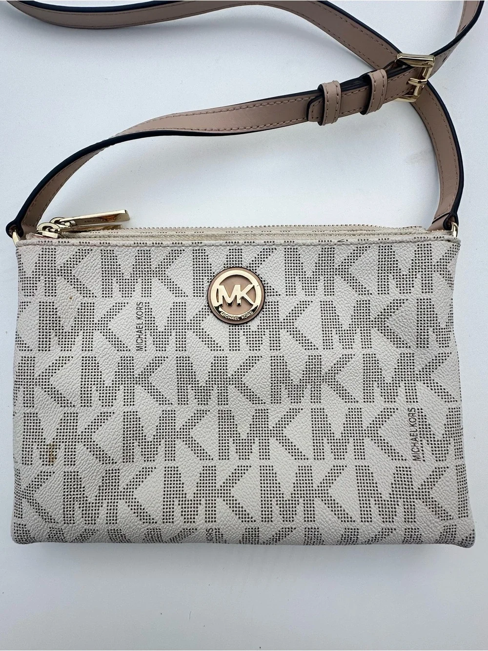 Michael Kors Tan and Cream MK Logo Crossbody Bag